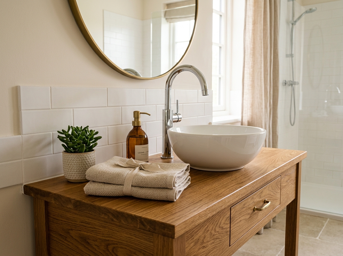 Detailed deep clean of bathroom faucet and vanity
